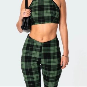 Edikted Envy Plaid Halter Crop Top & V-Cut Pants